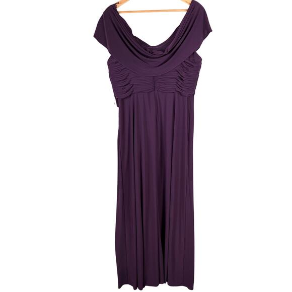 NWT Alex Evenings Dress Maxi 16 Purple Aubergine Cowl Pleat Mother of the Bride - Picture 2 of 16
